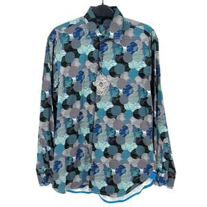 Visconti Black Geometric Circle Stripe Button Up Dress Shirt Size Small